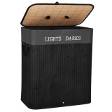 Cos de rufe din bambus cu capac, 2 compartimente, sac detasabil, volum 100L, 54x34x60cm, negru Household NewTrend