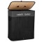 Cos de rufe din bambus cu capac, 2 compartimente, sac detasabil, volum 100L, 54x34x60cm, negru Household NewTrend