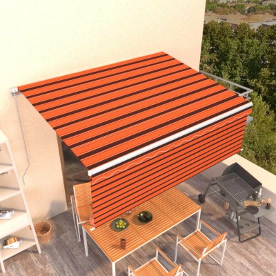 Copertină retractabilă manual cu stor, portocaliu&amp;amp;maro, 4,5x3 m foto