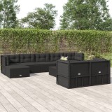 Cumpara ieftin Set mobilier de grădină cu perne, 9 piese, negru, poliratan