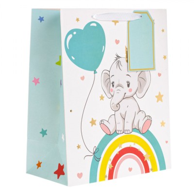 Sacosa Hartie Cadouri Bebelusi, Model Elefant, Multicolor, 26x14.5x32cm foto