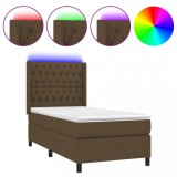 Cumpara ieftin Pat cu arcuri, saltea si LED, maro inchis, 90x190 cm, textil