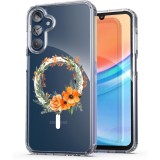 Husa pentru samsung galaxy a15 4g, atasare magnetica, magsafe, pink wreath 12, clear