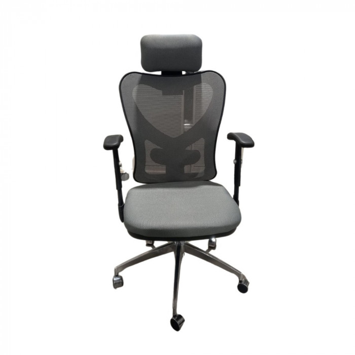 Scaun directorial ergonomic BrightSeat-Tokyo cu suport lombar, suport brate, tetiera si spatar reglabile, rotire 360 grade, gri-verzui, second hand