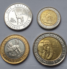 Set 4 monede 1, 2, 5, 10 Shillings 2018 Kenya, Fauna, unc foto