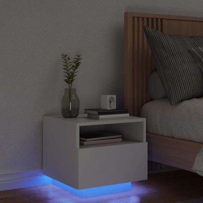 vidaXL Noptiere cu lumini LED, alb, 40x39x37 cm foto