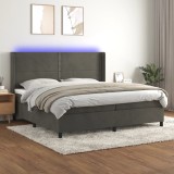 Cumpara ieftin Pat cu arcuri, saltea și LED, gri &icirc;nchis, 200x200 cm, catifea
