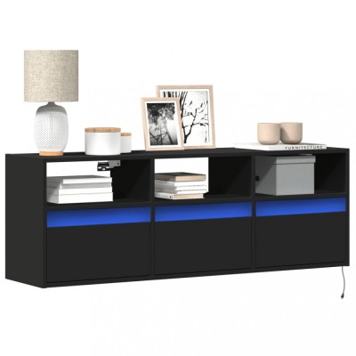vidaXL Dulap TV de perete cu lumini LED negru 130x31x45 cm foto