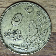 Turcia - moneda de colectie raritate - 5 kurus 1924 - an rar, stare f buna !