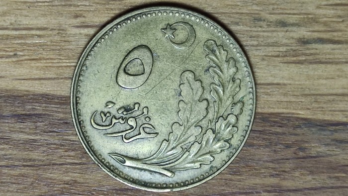 R08 Turcia - moneda de colectie raritate - 5 kurus 1924 - an rar, stare f buna !