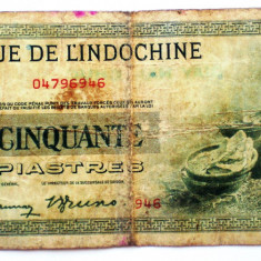 50. INDOCHINA ADMINISTRATIE FRANCEZA 50 PIASTRES PIASTRI 1945 SR. 946