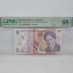 BANCNOTA UNC 5 LEI 2011 GRADATA PMG 68 EPQ