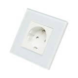 Priza schuko simpla alba 220V, 16A cu rama din sticla 86x86x34mm