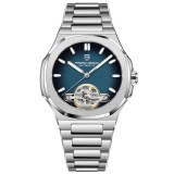 Ceas Automatic Bărbați Pagani Design PD-YS025 Argintiu-Albastru, 42mm, Open Heart, Sticlă Safir, Brățară Oțel Inoxidabil Premium