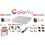 Sistem supraveghere profesional Hikvision Color Vu 2 camere 5MP IR40m, DVR 4 canale, full accesorii SafetyGuard Surveillance