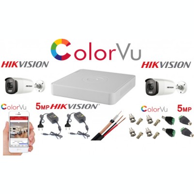 Sistem supraveghere profesional Hikvision Color Vu 2 camere 5MP IR40m DVR 4 canale full accesorii SafetyGuard Surveillance foto