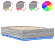 Cadru de pat cu lumini LED gri sonoma 160x200 cm lemn prelucrat