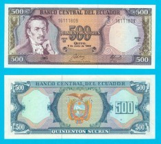 Ecuador (p#124A) 500 Sucres 1988 UNC &#039;Eugenio de Santa Cruz&#039; serie: GX 16111809