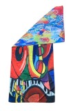 Esarfa tip sal doua fete pictata P2, Dacali, matase, rosu/galben, 180x70cm, Multicolor, Marime universala