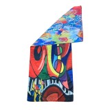 Esarfa tip sal doua fete pictata P2, Dacali, matase, rosu/galben, 180x70cm