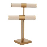 Cumpara ieftin Suport Bijuterii Dublu Bej, Picior Auriu, 21x14x29.5cm, Textil Poliester, Organizator Accesorii