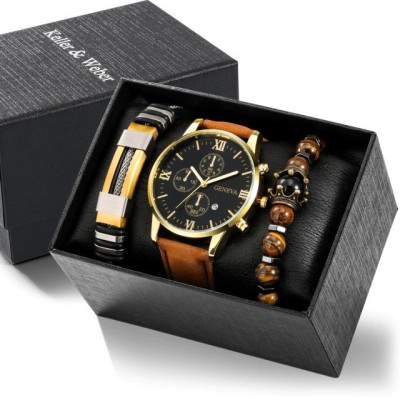 Set cadou cu ceas barbatesc Geneva Royal maro si doua bratari elegante foto