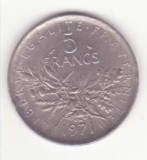 Franța 5 franci 1971 - semnătură &quot;O. Roty&quot;., Europa