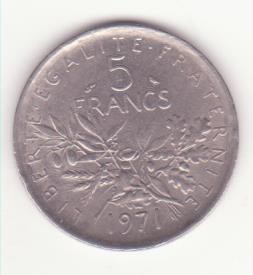 Franța 5 franci 1971 - semnătură &quot;O. Roty&quot;.