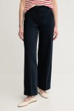 Sisley pantaloni femei, culoarea bleumarin, lat, high waist, 4BYWLE03G