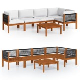 Set fotoliu de gradina cu 6 piese si perne, crem, 63x63 cm