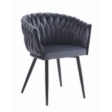 Scaun stil fotoliu bucatarie/living, Artool, Orion, catifea, metal, gri inchis si negru, 61x55x79 cm, Leobert