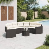 vidaXL Canapea de grădină cu masă/perne, semi-rotundă, negru poliratan 3318517