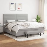 Cumpara ieftin Pat box spring cu saltea, gri deschis, 200x200 cm, textil