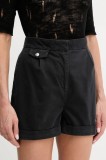 BOSS Orange pantaloni scurți culoarea negru, neted, high waist, 50540402