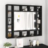 Dulap Baie cu Oglinda LED Negru 91x15x76.5 cm | Mobilier Baie Modern cu Spatiu Depozitare |