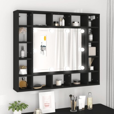 Gossi dulap cu oglinda cu led, negru, 91x15x76,5 cm foto