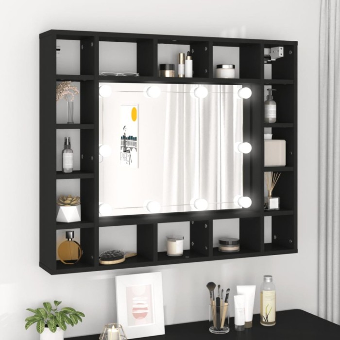 Gossi dulap cu oglinda cu led, negru, 91x15x76,5 cm