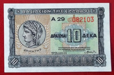 Grecia 10 Drachmai Drahme 1940 UNC necirculata ** foto