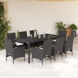 vidaXL Set mobilier de grădină cu perne 9 piese negru poliratan&amp;sticlă 3278542