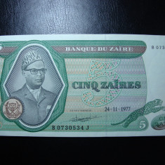 ZAIR 5 ZAIRES 1977 UNC