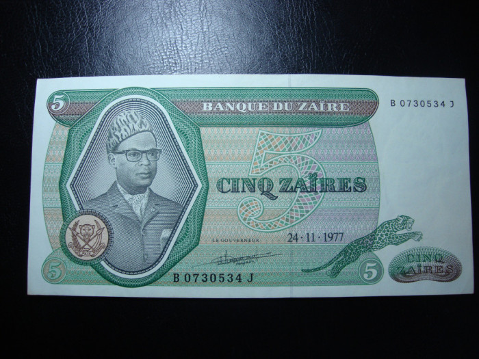 ZAIR 5 ZAIRES 1977 UNC