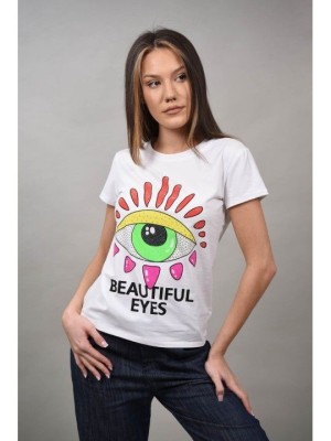 TRICOU EYES CU APLICATII STRASURI BRILLANTO Alb M-L foto