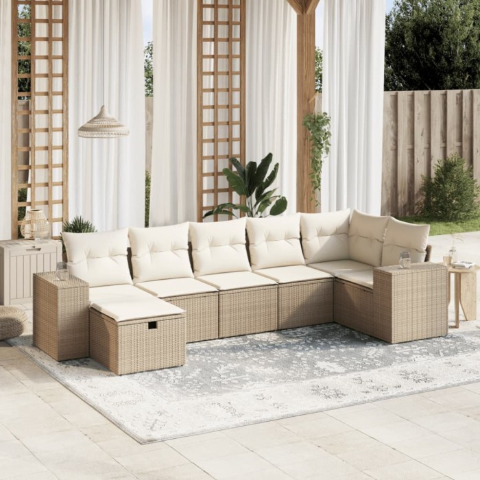 Gossi set canapele de gradina, 7 piese, cu perne, bej, poliratan