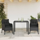 vidaXL Set mobilier de grădină cu perne, 3 piese, negru, poliratan 3211848