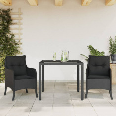 Set mobilier de gradina cu perne, 3 piese, negru, poliratan