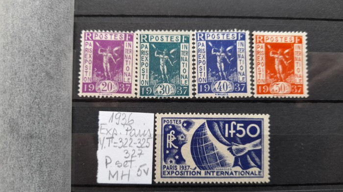 1936-Franta-YT322-327-Exp.Paris-p.set-5 val.-MH-YT=+43 E