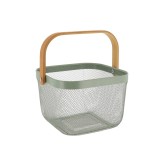 Coș Pătrat Depozitare 27,5X27,5X38 Cm Metal / Maner Bambus &ndash; Kaki | Organizatoare Baie