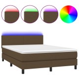 Cumpara ieftin Pat cu arcuri, saltea si LED, maro inchis, 140x200 cm, textil