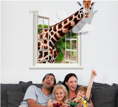Sticker decorativ, fereastra cu girafa 79 cm, 58STK foto