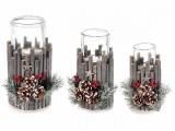 Cumpara ieftin Set 3 candele Craciun lemn maro 16x19.5x30 cm, 13x17x26 cm, 14x15x22 cm